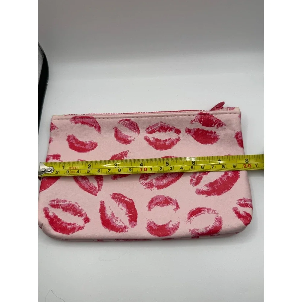 IPSY Pink Lip Cosmetic Bag Red Kisses Makeup Pouch Zippered Travel Case Small